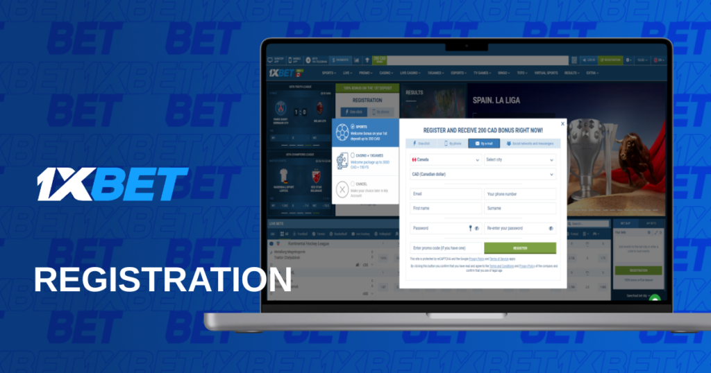 1xBet Processo de cadastro